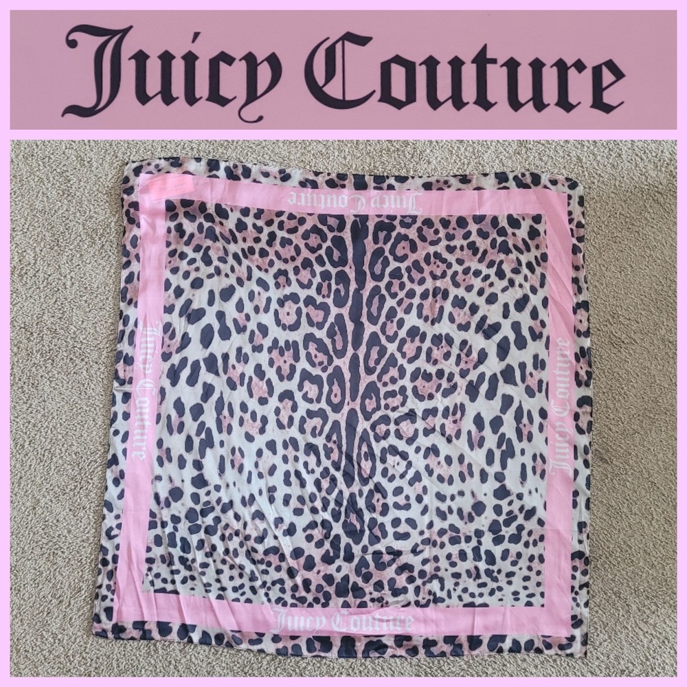 Juicy Couture Leopard Multiway Satin Scarf Petal Pink Trim 36 X 36 NWT